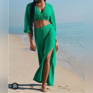 VENUS  Women's Swimsuit  Waffle Knit Cover-Up Pants And Top Set Sz XL Green